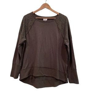 Knox Rose Women's Lace Detailed Long Sleeve Olive Green Peasant Top Shirt, Large